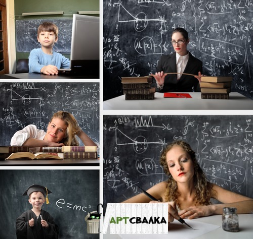 Школьники и учитель на фоне доски  | Students and teacher on the background Board